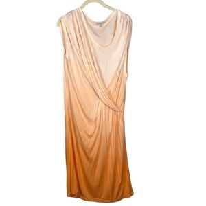 Clu Orange Tangerine Ombre Ruched Midi Dress Size M